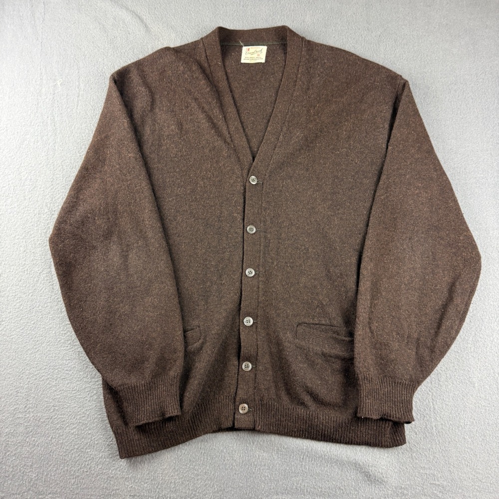 Vintage Cranbrook Cardigan Men's XL Brown Lambs Wool Blend Button Front Sweater